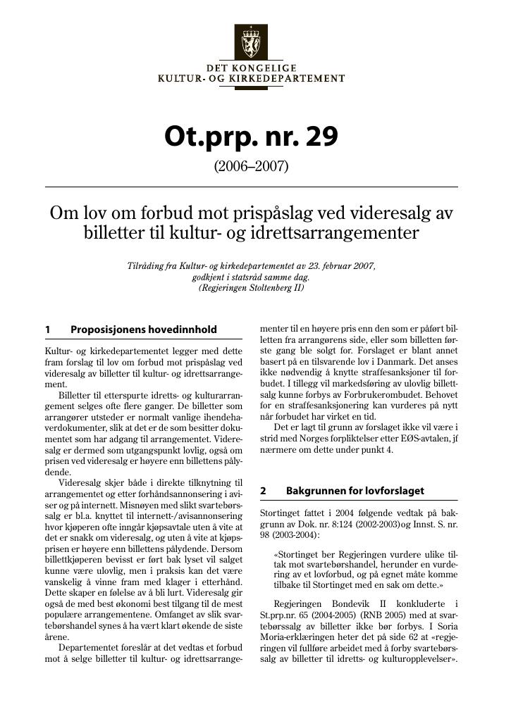 Forsiden av dokumentet Ot.prp. nr. 29 (2006-2007)