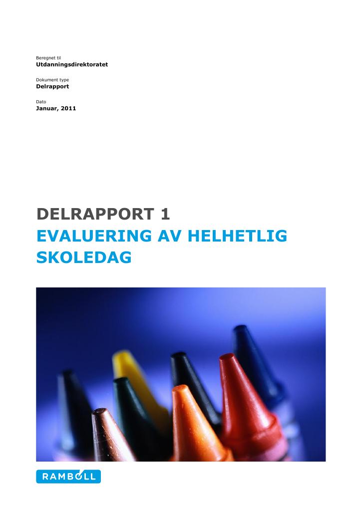 Forsiden av dokumentet Evaluering av Helhetlig skoledag