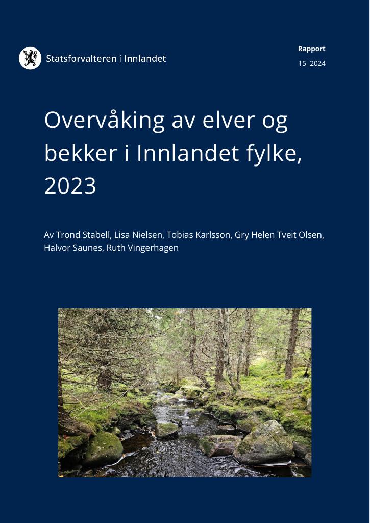 Forsiden av dokumentet Overvåking av elver og bekker i Innlandet fylke, 2023