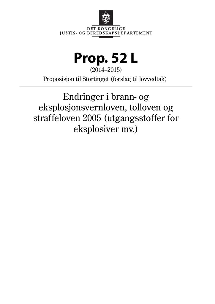Forsiden av dokumentet Prop. 52 L (2014-2015)