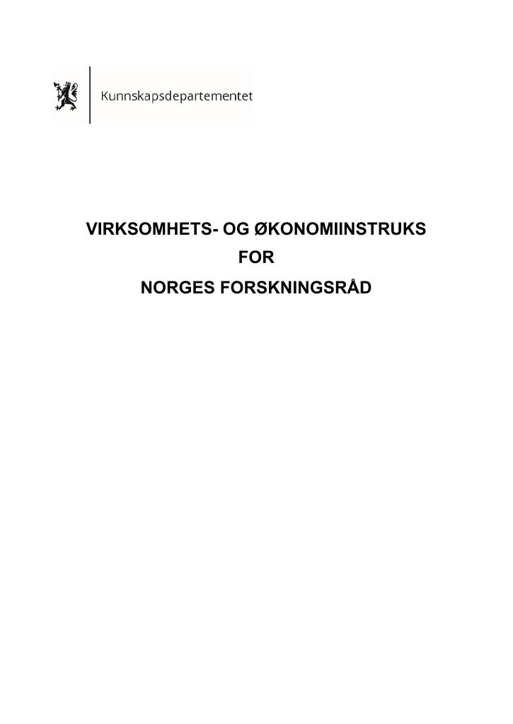 Forsiden av dokumentet Virksomhets- og økonomiinstruks for Norges forskningsråd 2025