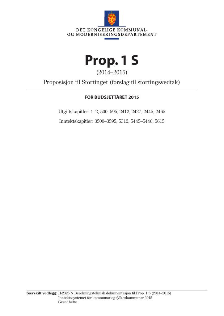 Forsiden av dokumentet Prop. 1 S (2014–2015)