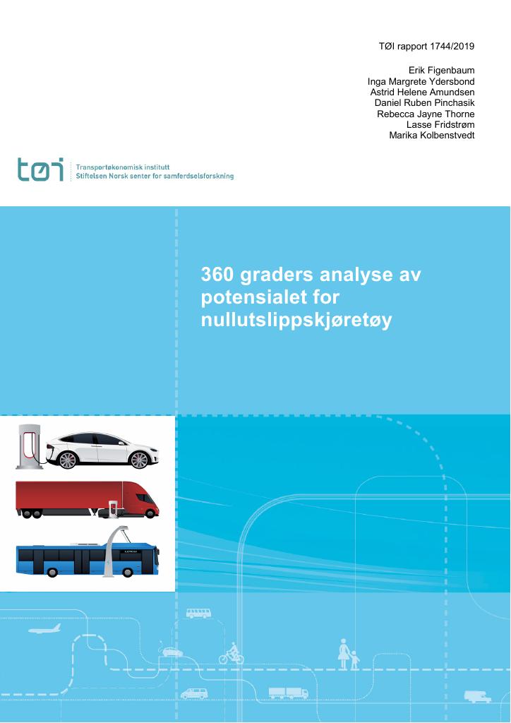 Forsiden av dokumentet 360 graders analyse av potensialet  for nullutslippskjøretøy : Kan NTP-målene nås?