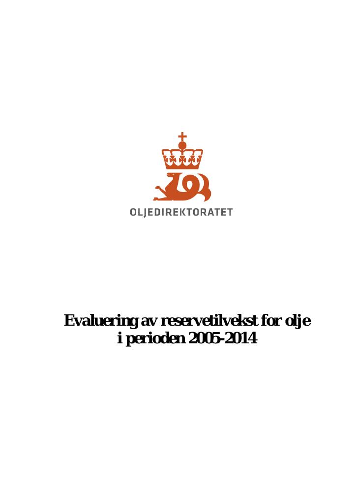 Forsiden av dokumentet Evaluering av reservetilvekst for olje i perioden 2005-2014