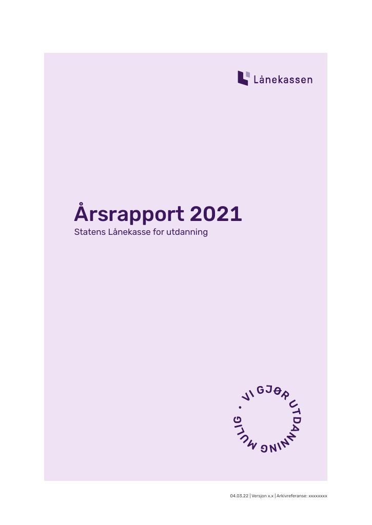 Forsiden av dokumentet Årsrapport Lånekassen 2021