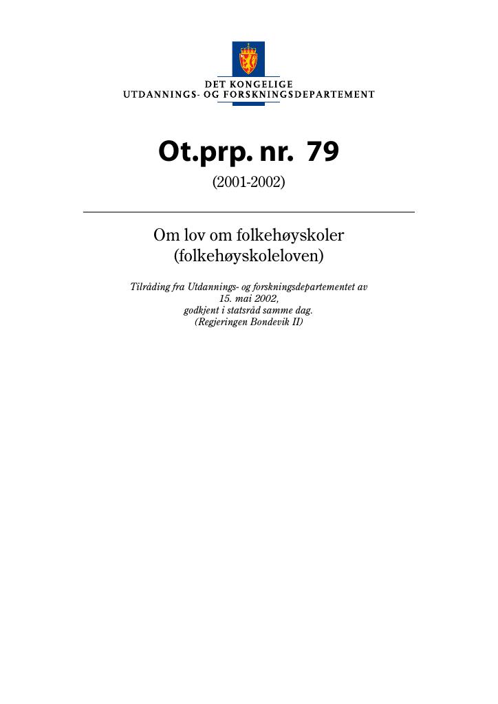 Forsiden av dokumentet Ot.prp. nr. 79 (2001-2002)