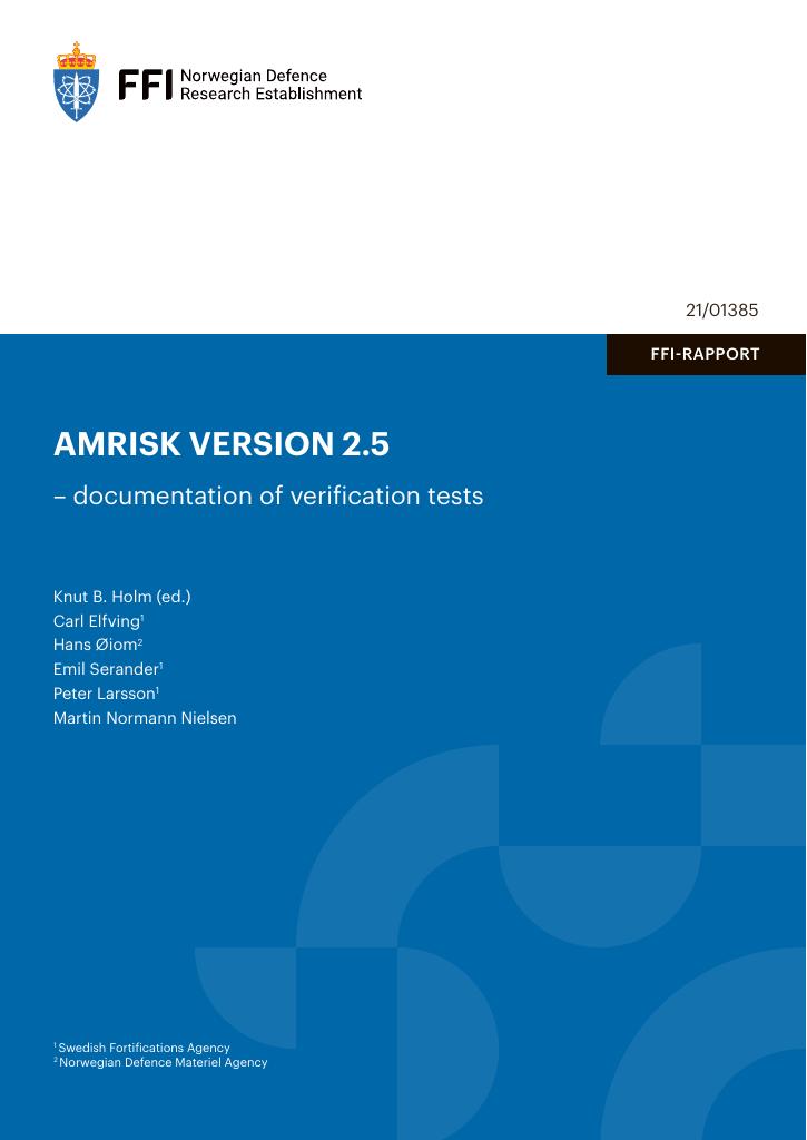 Forsiden av dokumentet AMRISK VERSION 2.5 : documentation of verification tests