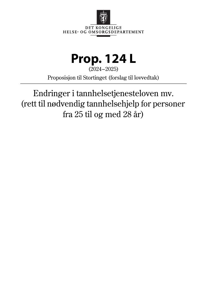 Forsiden av dokumentet Prop. 124 L (2024–2025)