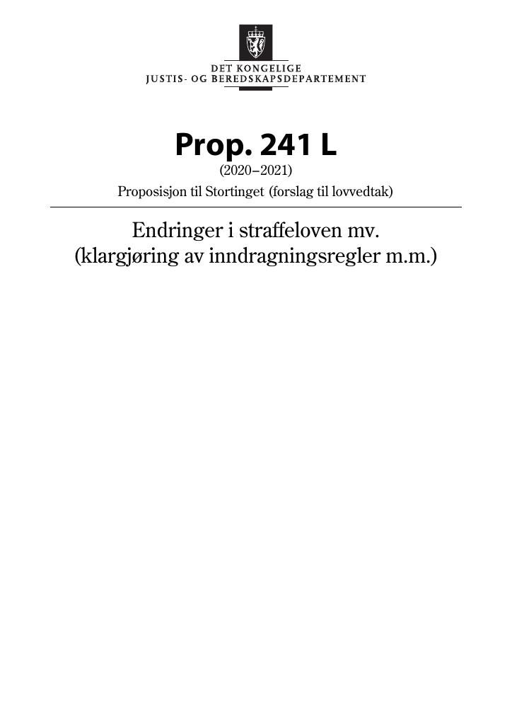 Forsiden av dokumentet Prop. 241 L (2020–2021)