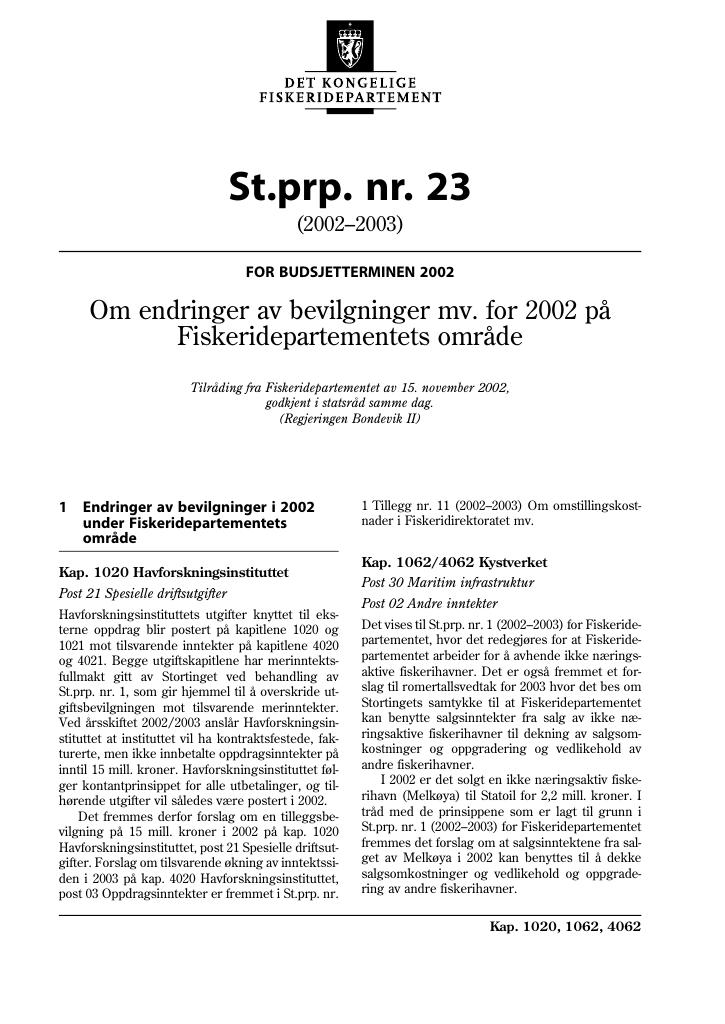 Forsiden av dokumentet St.prp. nr. 23 (2002-2003)