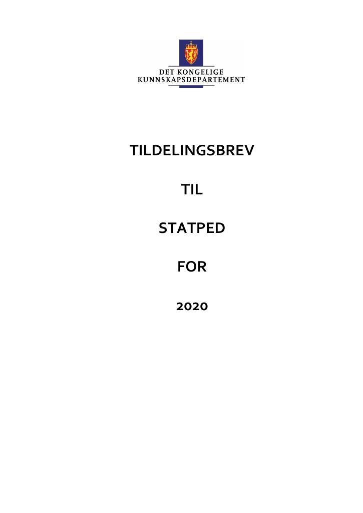 Forsiden av dokumentet Tildelingsbrev Statped 2020