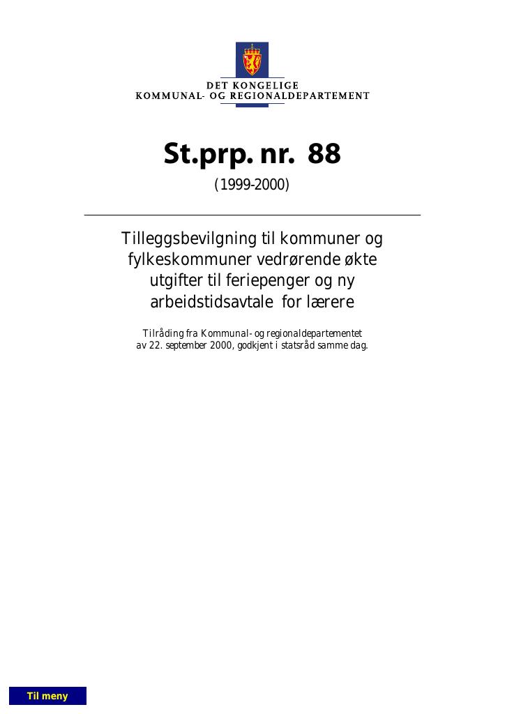 Forsiden av dokumentet St.prp. nr. 88 (1999-2000)