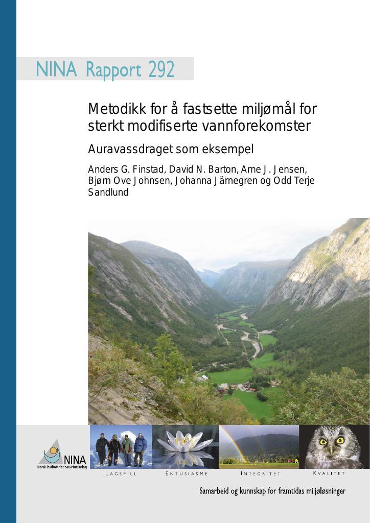 Forsiden av dokumentet Metodikk for å fastsette miljømål for sterkt modifiserte vannforekomster