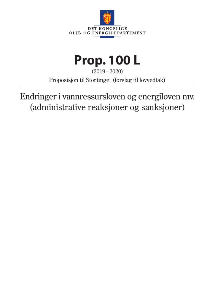 Forsiden av dokumentet Prop. 100 L (2019–2020)