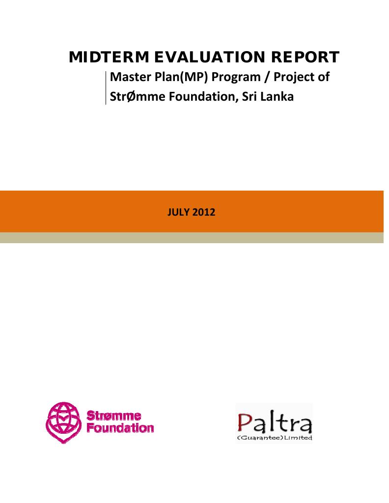 Forsiden av dokumentet Midterm Evaluation Report; Master Plan (MP) Program - Project of Strømme Foundation, Sri Lanka