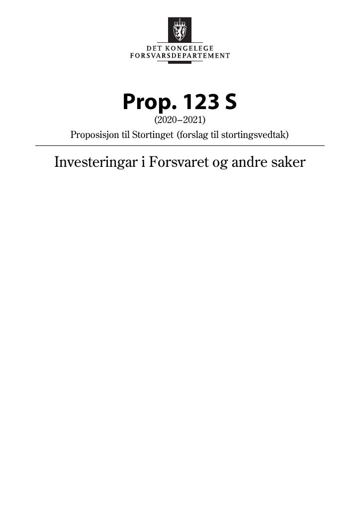 Forsiden av dokumentet Prop. 123 S (2020–2021)