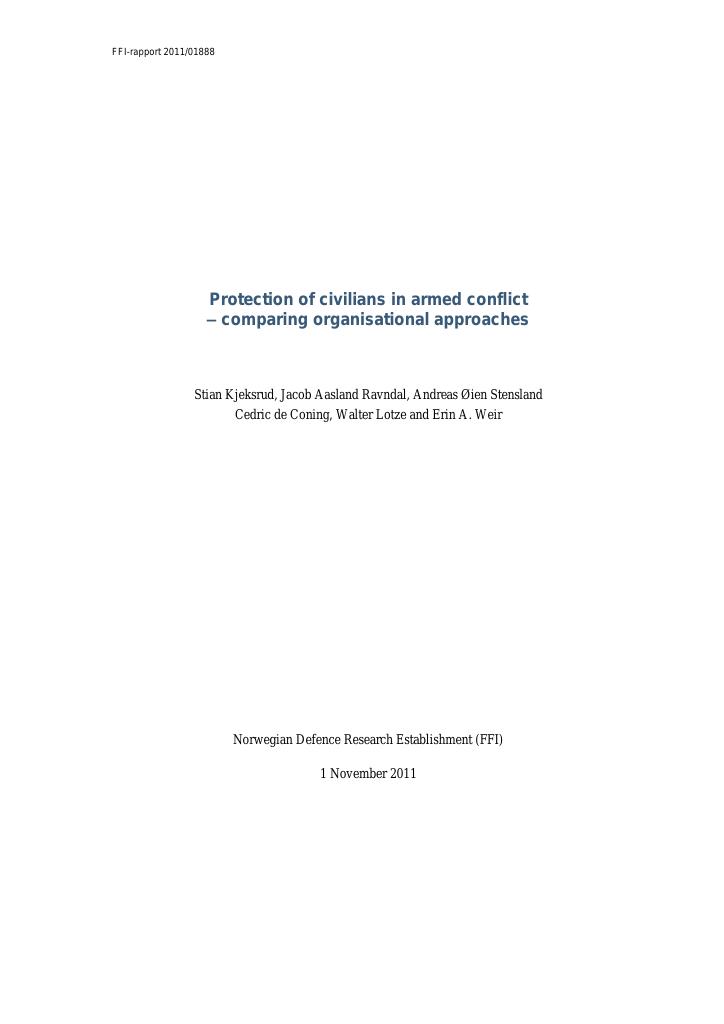 Forsiden av dokumentet Protection of civilians in armed conflict : comparing organisational approaches