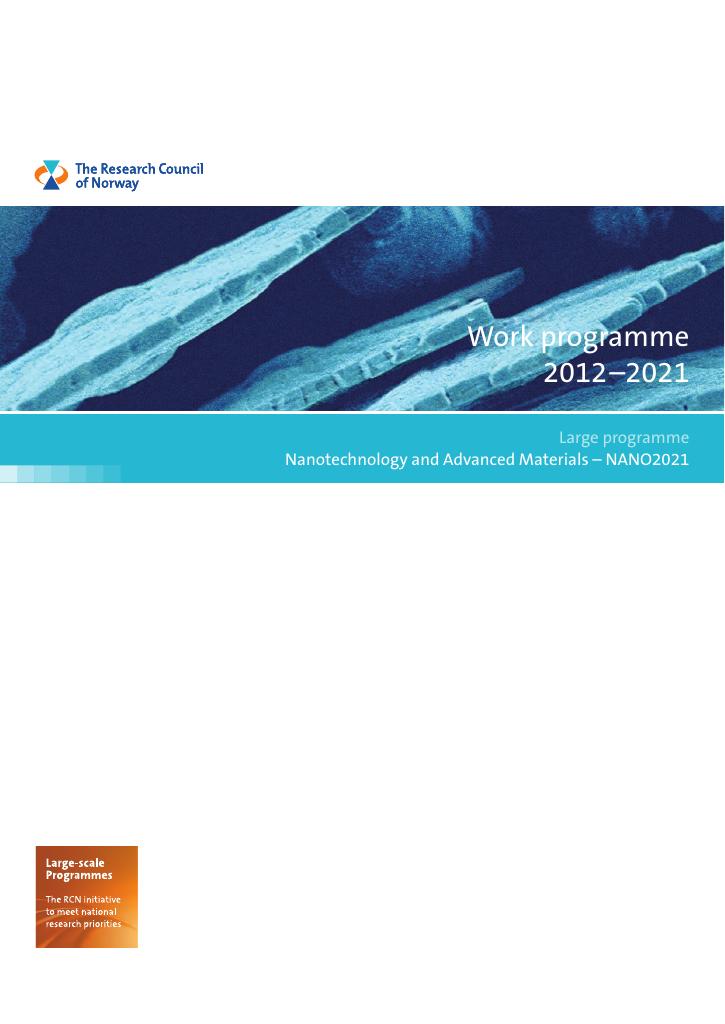Forsiden av dokumentet Work programme - NANO2021 2012-2021