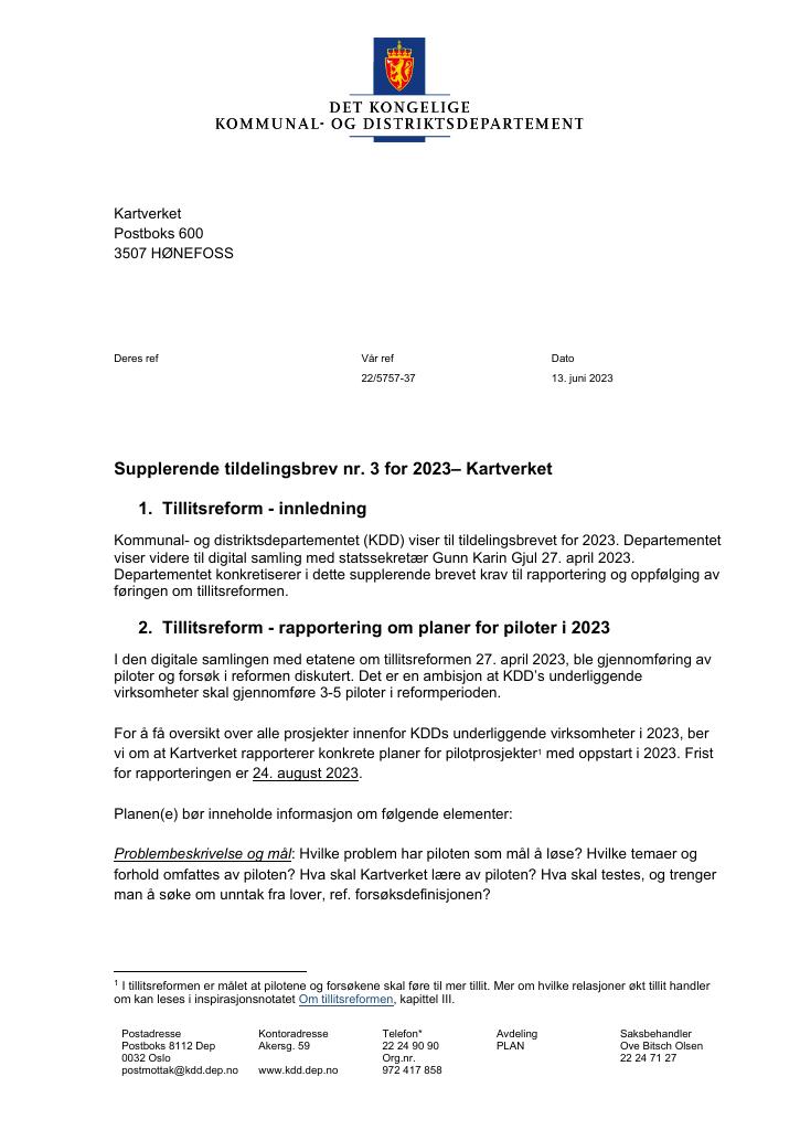 Forsiden av dokumentet tilleggsbrev nr3(pdf) 2023