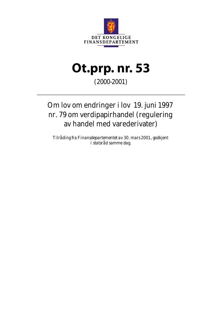 Forsiden av dokumentet Ot.prp. nr. 53 (2000-2001)