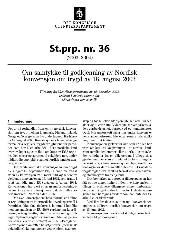 Forsiden av dokumentet St.prp. nr. 36 (2003-2004)
