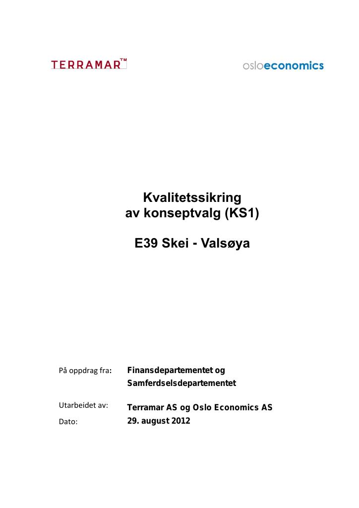 Forsiden av dokumentet Kvalitetssikring av konseptvalg (KS1)