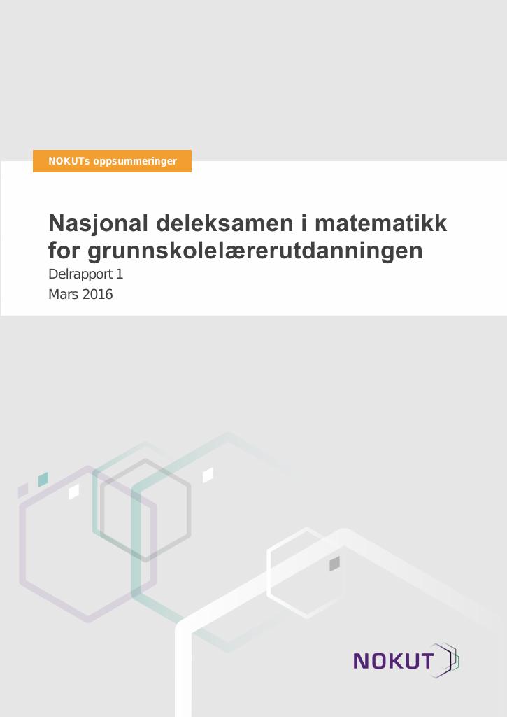 Forsiden av dokumentet Nasjonal deleksamen i matematikk for grunnskolelærerutdanningen