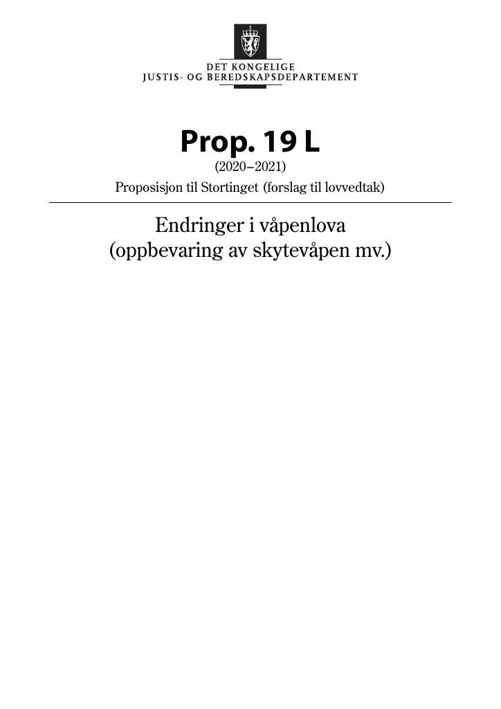 Forsiden av dokumentet Prop. 19 L (2020–2021)