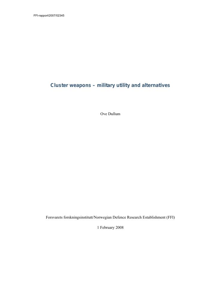 Forsiden av dokumentet Cluster weapons : military utility and alternatives