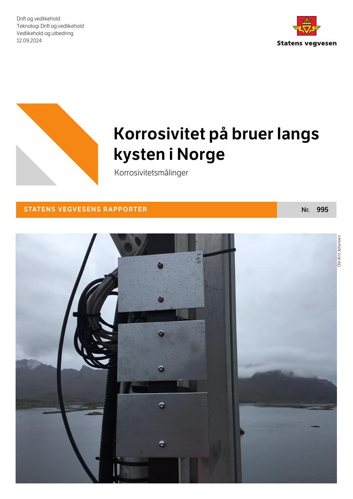 Forsiden av dokumentet Korrosivitet på bruer langs kysten i Norge