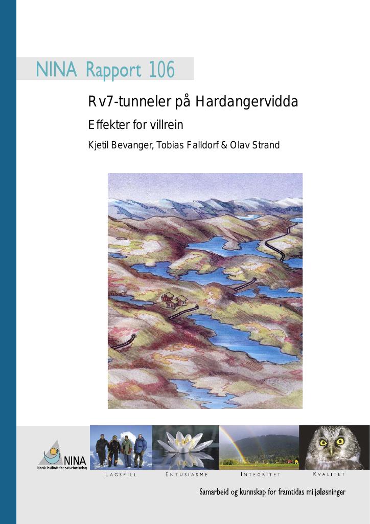 Forsiden av dokumentet Rv7-tunneler på Hardangervidda. Effekter for villrein