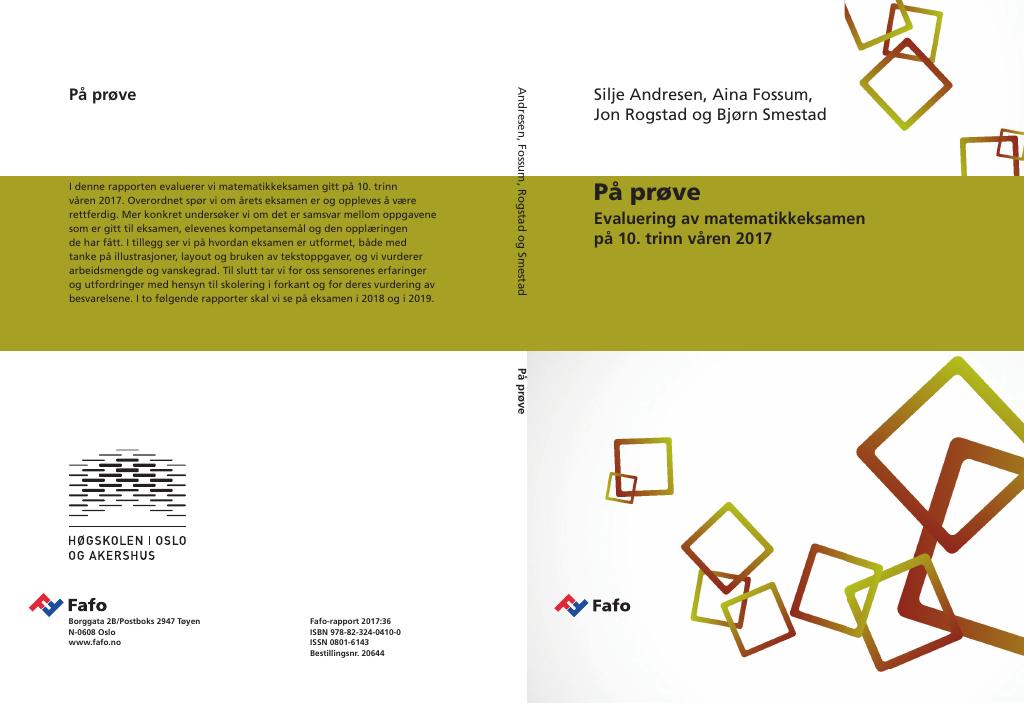 Forsiden av dokumentet Evaluering av matematikkeksamen på 10. trinn 2017