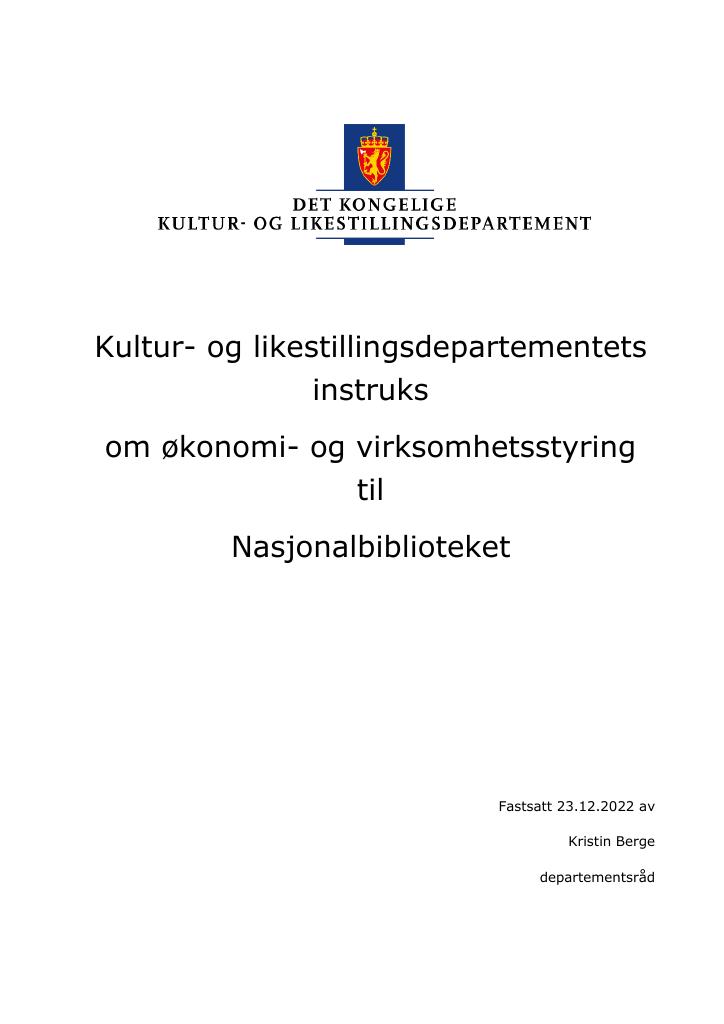 Forsiden av dokumentet Instruks Nasjonalbiblioteket 2023