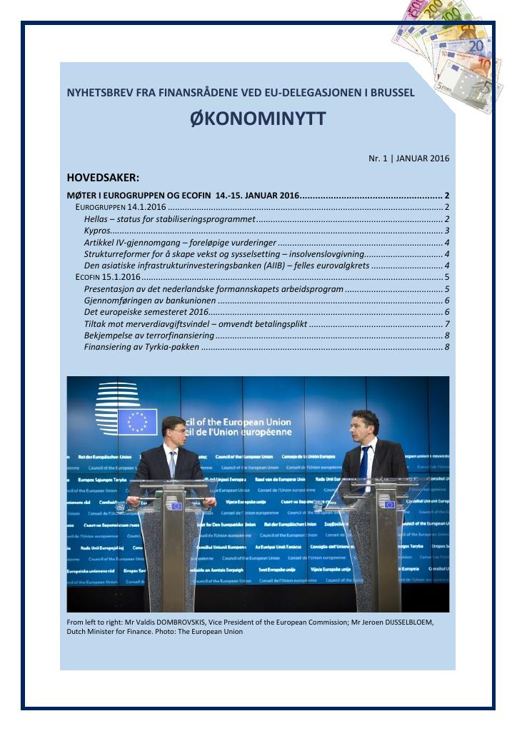 Forsiden av dokumentet Økonominytt fra EU-delegasjonen, januar 2016