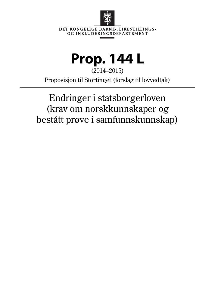 Forsiden av dokumentet Prop. 144 L (2014–2015)