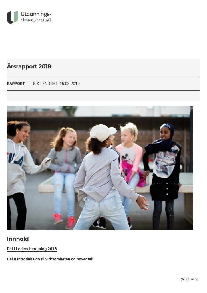 Forsiden av dokumentet Årsrapport Utdanningsdirektoratet 2018