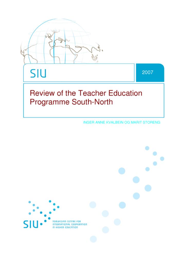 Forsiden av dokumentet Review of the Teacher Education Programme South-North