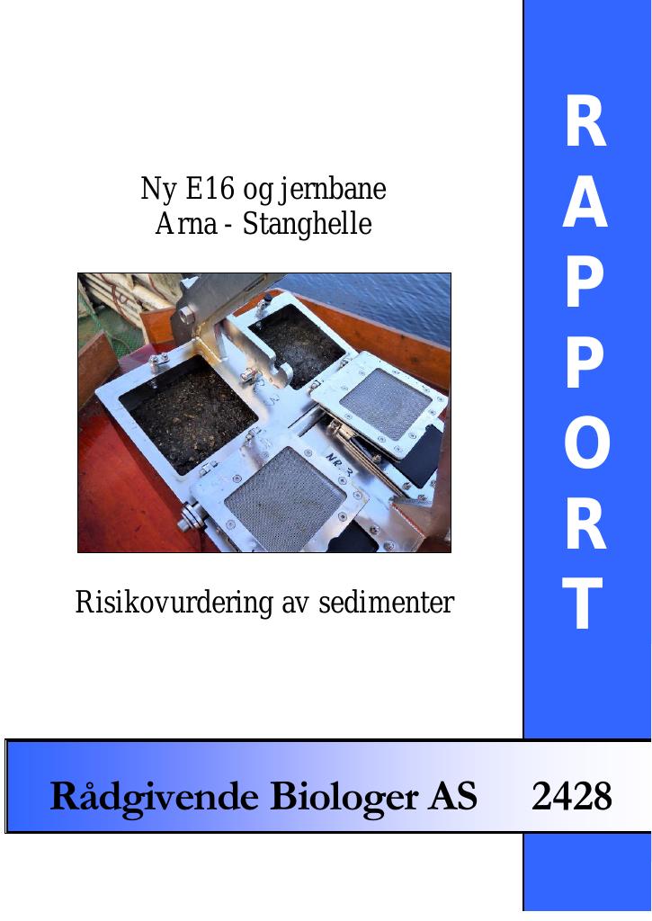Forsiden av dokumentet Ny E16 og jernbane Arna – Stanghelle. Risikovurdering av sedimenter