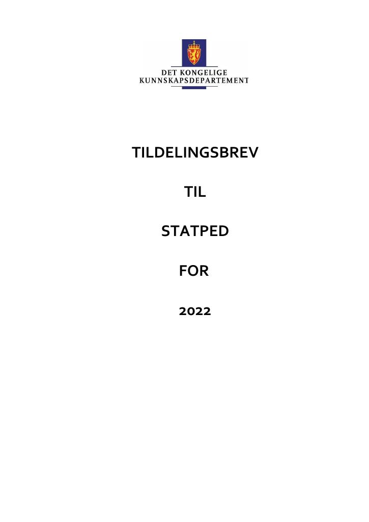 Forsiden av dokumentet Tildelingsbrev Statped 2022