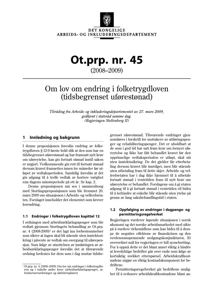 Forsiden av dokumentet Ot.prp. nr. 45 (2008-2009)