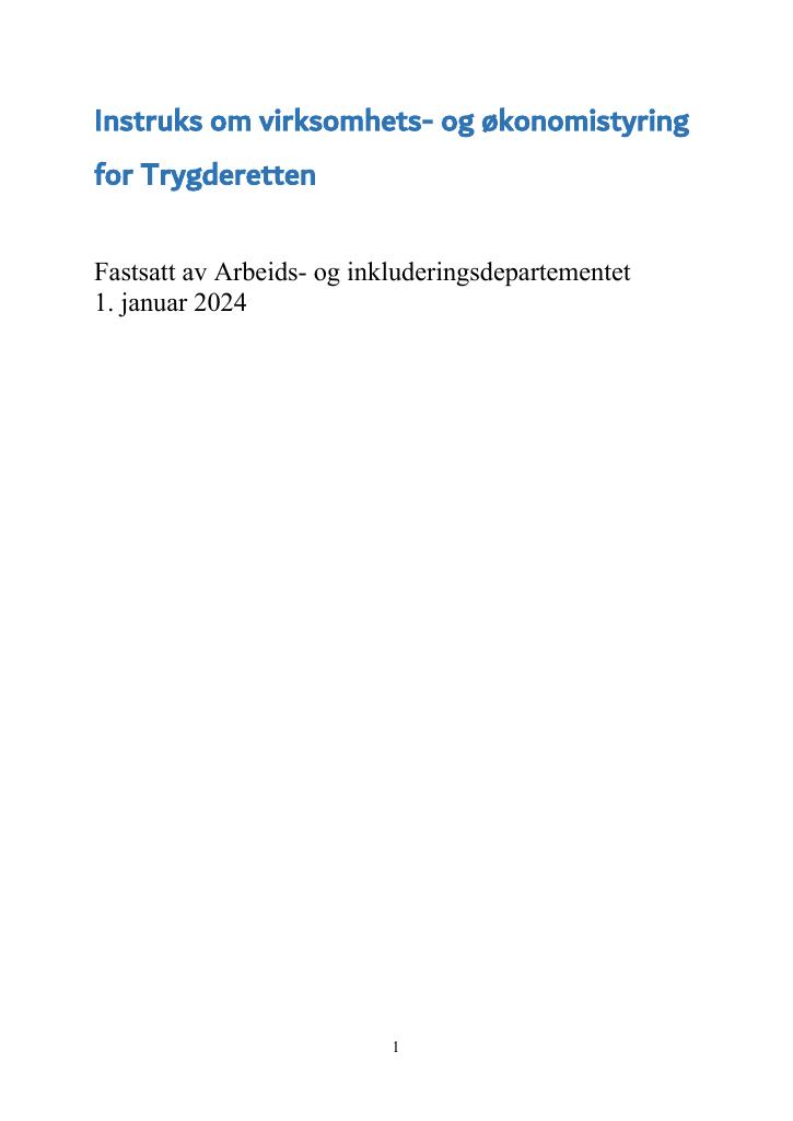 Forsiden av dokumentet Instruks om virksomhets- og økonomistyring for Trygderetten