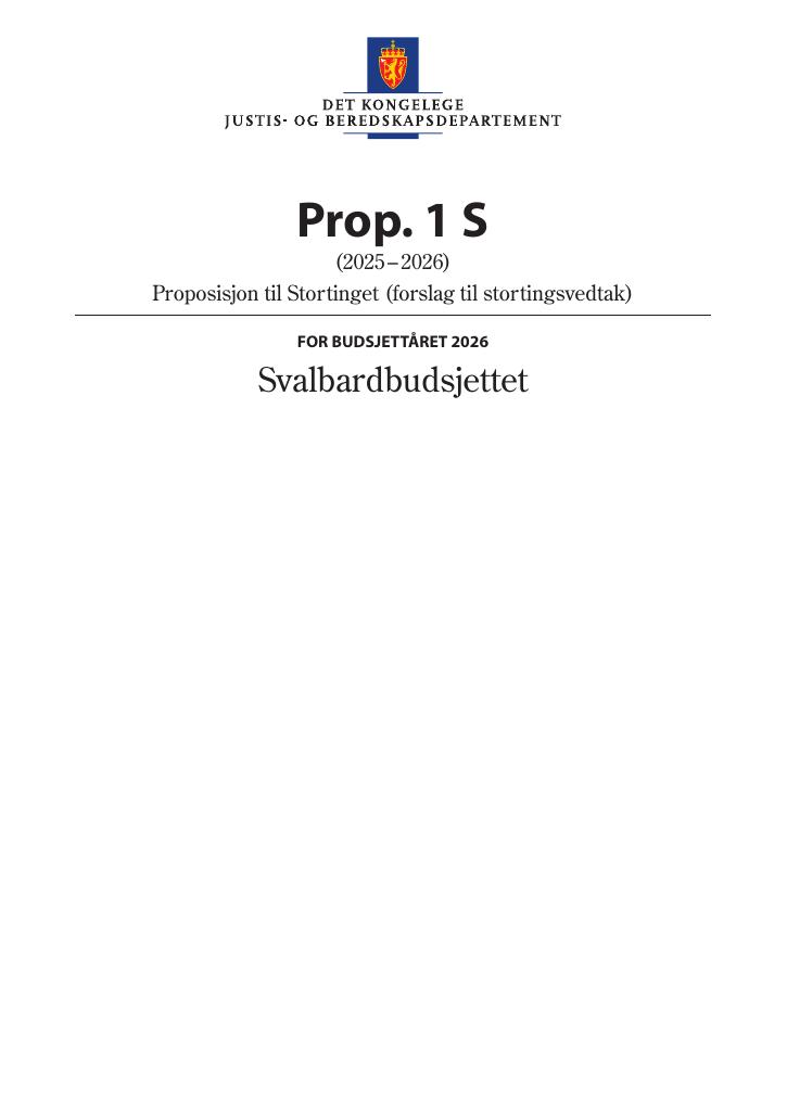 Forsiden av dokumentet Prop. 1 S (2025–2026)