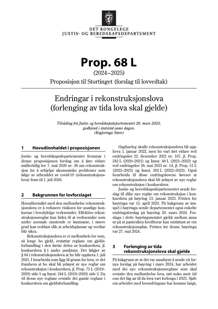 Forsiden av dokumentet Prop. 68 L (2024–2025)