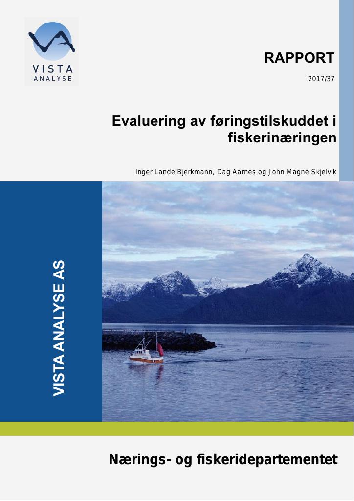 Forsiden av dokumentet Evaluering av føringstilskuddet i fiskerinæringen