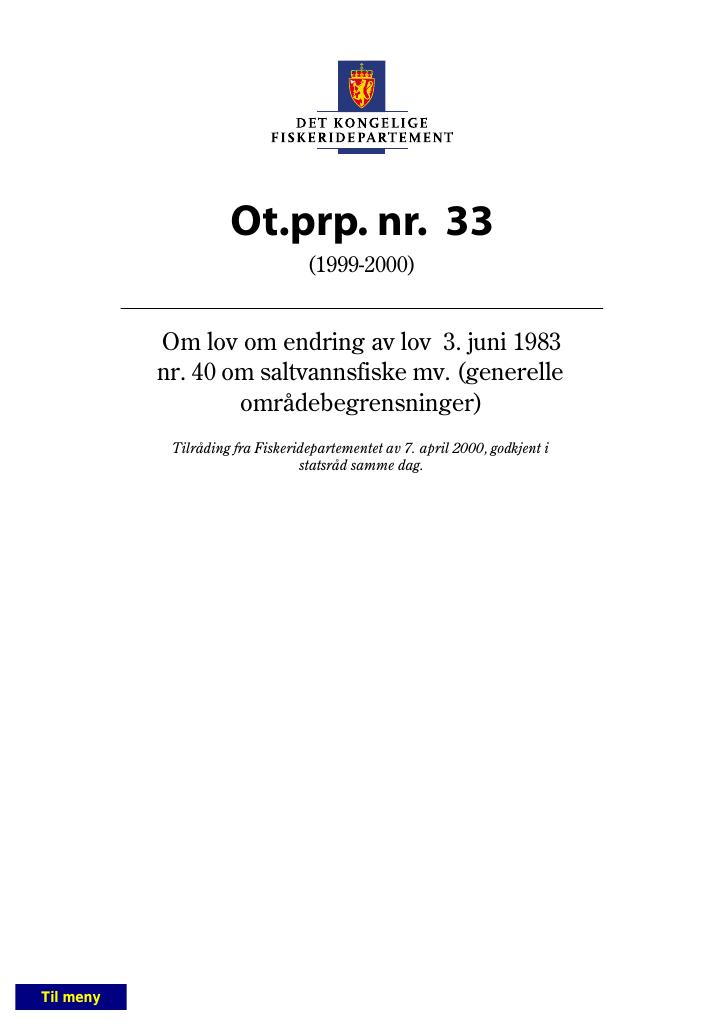 Forsiden av dokumentet Ot.prp. nr. 33 (1999-2000)