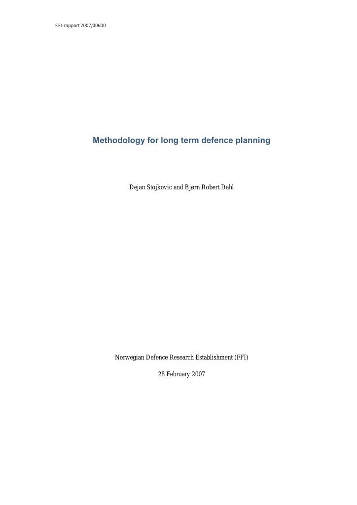 Forsiden av dokumentet Methodology for long term defence planning