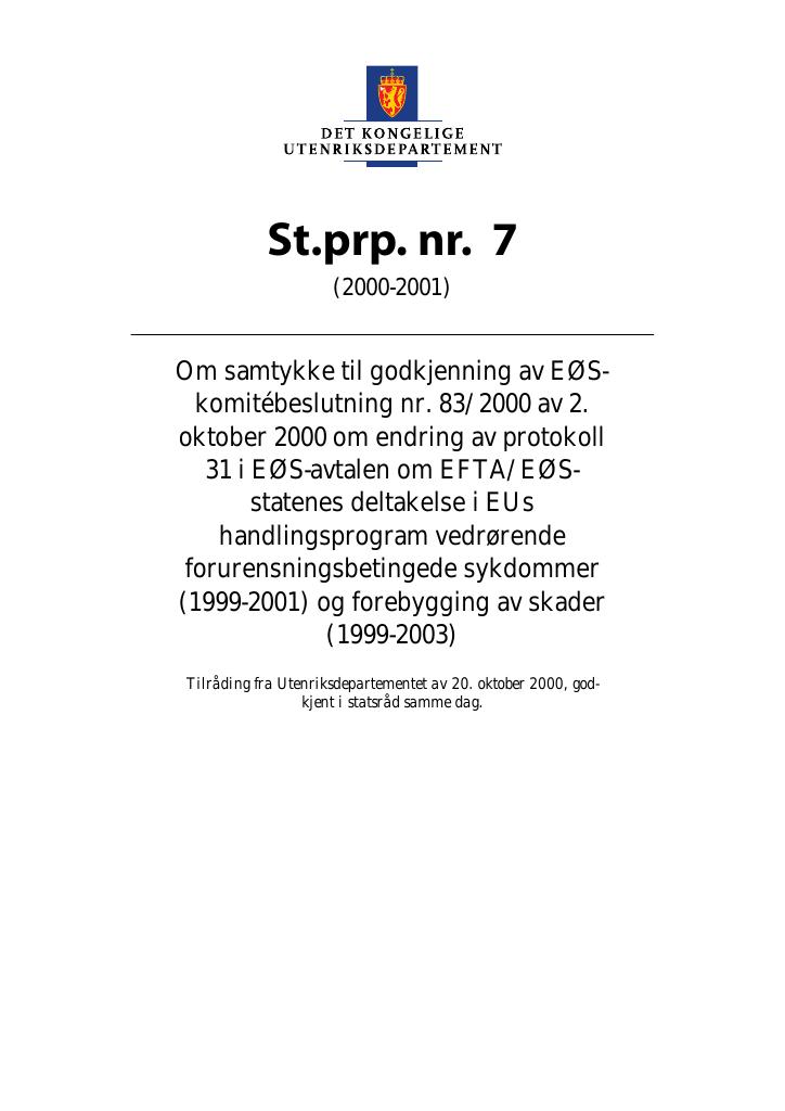 Forsiden av dokumentet St.prp. nr. 7 (2000-2001)