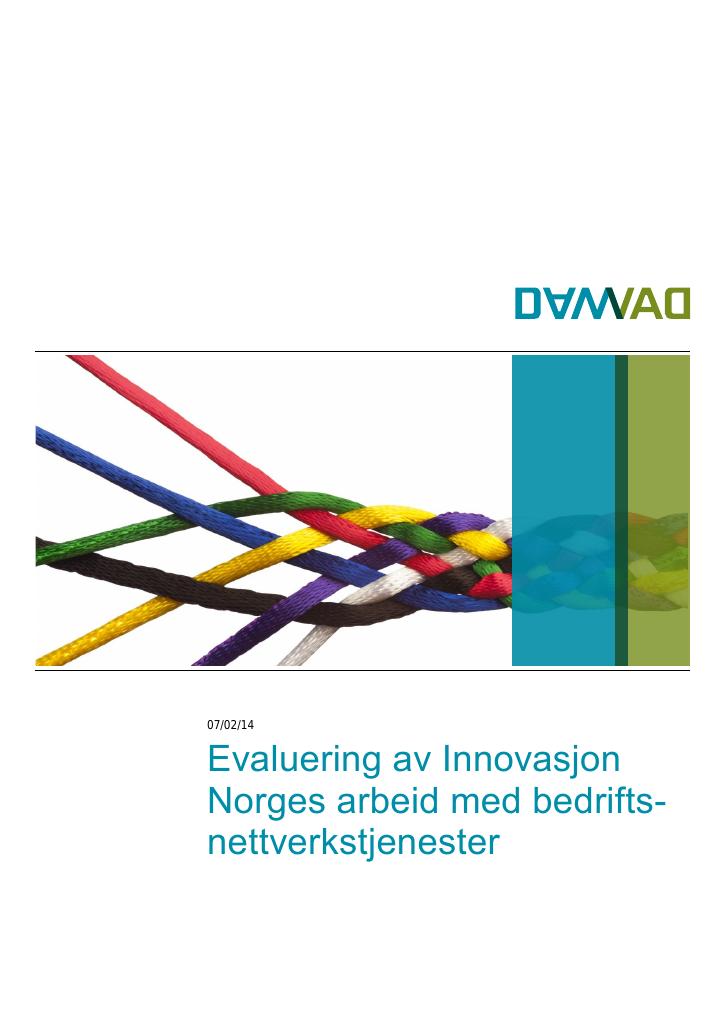 Forsiden av dokumentet Evaluering av Innovasjon Norges arbeid med bedriftsnettverkstjenesten