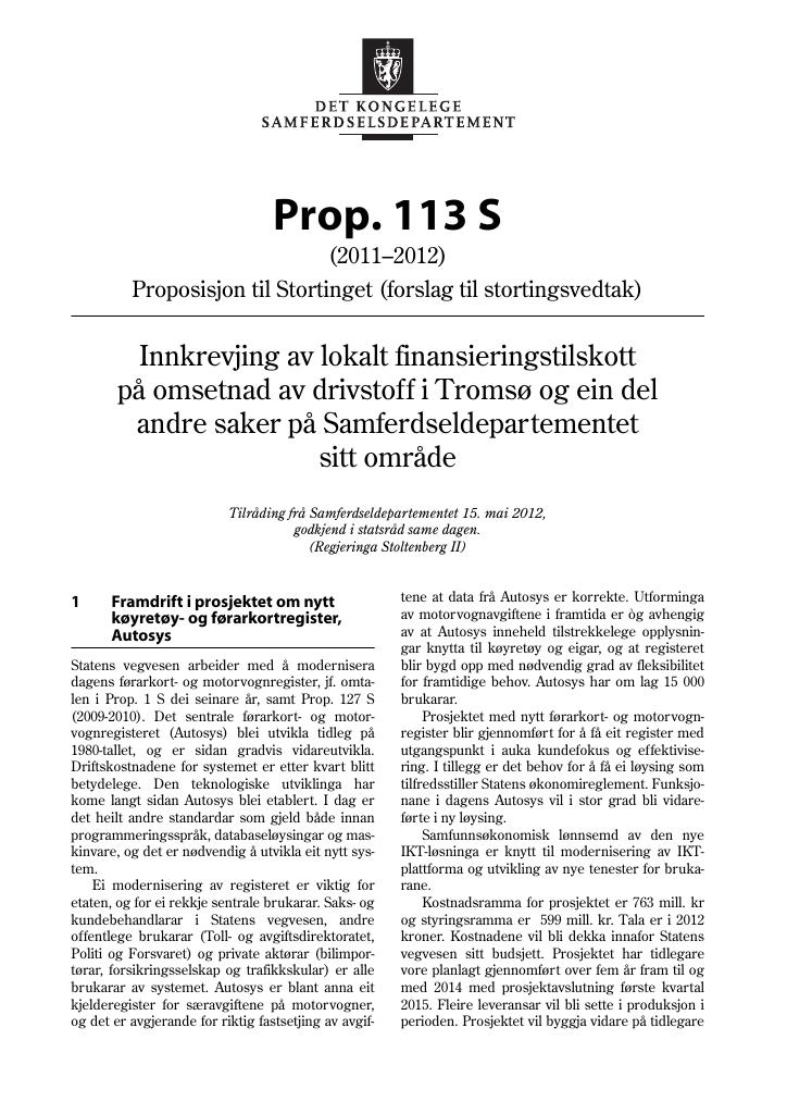 Forsiden av dokumentet Prop. 113 S (2011–2012)