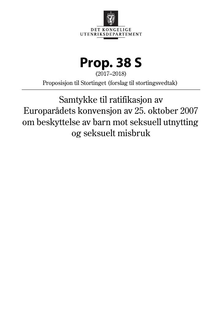 Forsiden av dokumentet Prop. 38 S (2017–2018)